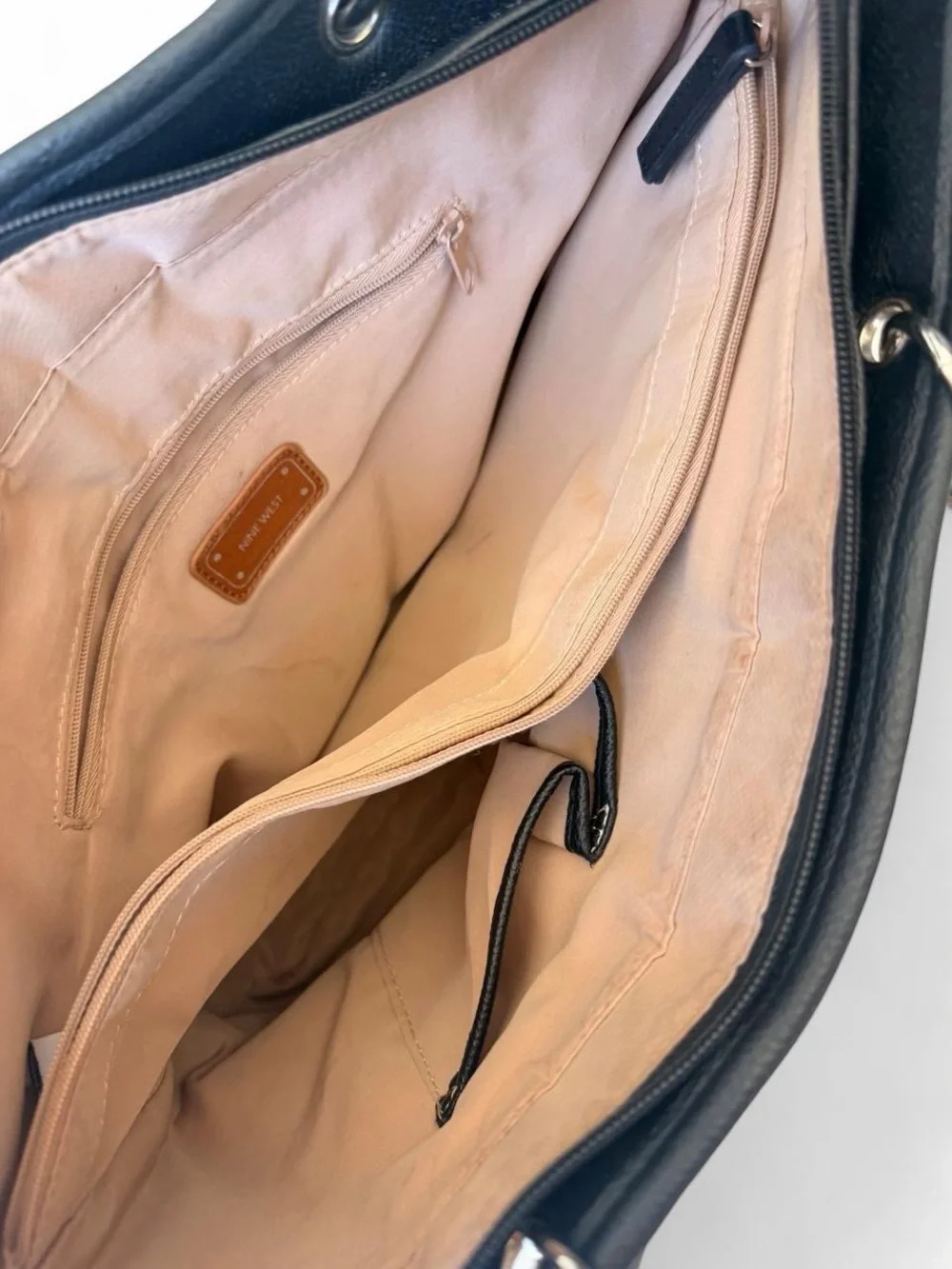 Nine West Beige Plaid Tote with Black Trim and Brown Accents